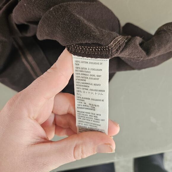 Y2K Abercrombie & Fitch Deep V Long Sleeve Tee Brown Stretch Pocket Top Size L - Picture 6 of 7